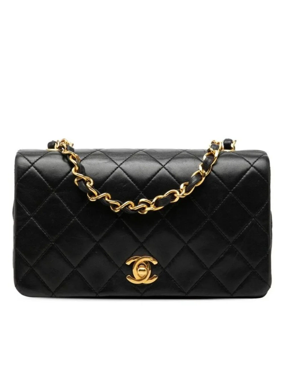 Chanel Quilted CC Logo Crossbody Chain Shoulder Bag Black Lambskin